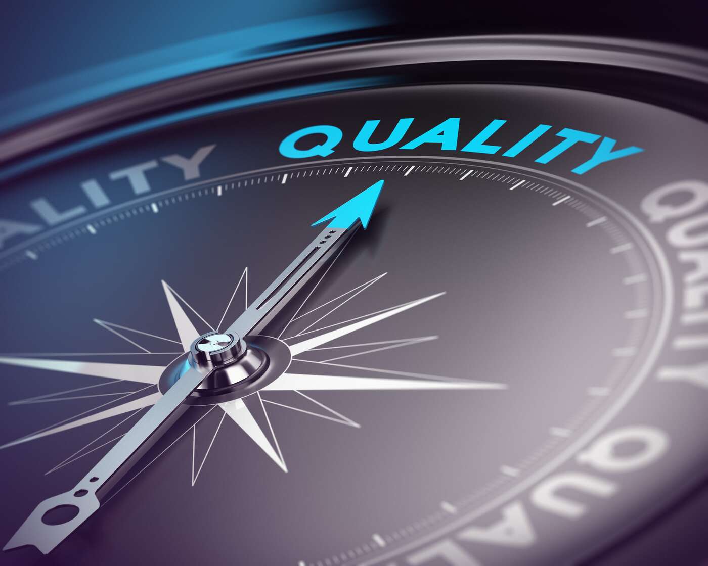 Compass pointing toward quality