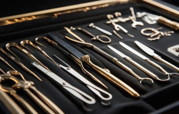 Gold and Silver Surgical Instruments in Display Case