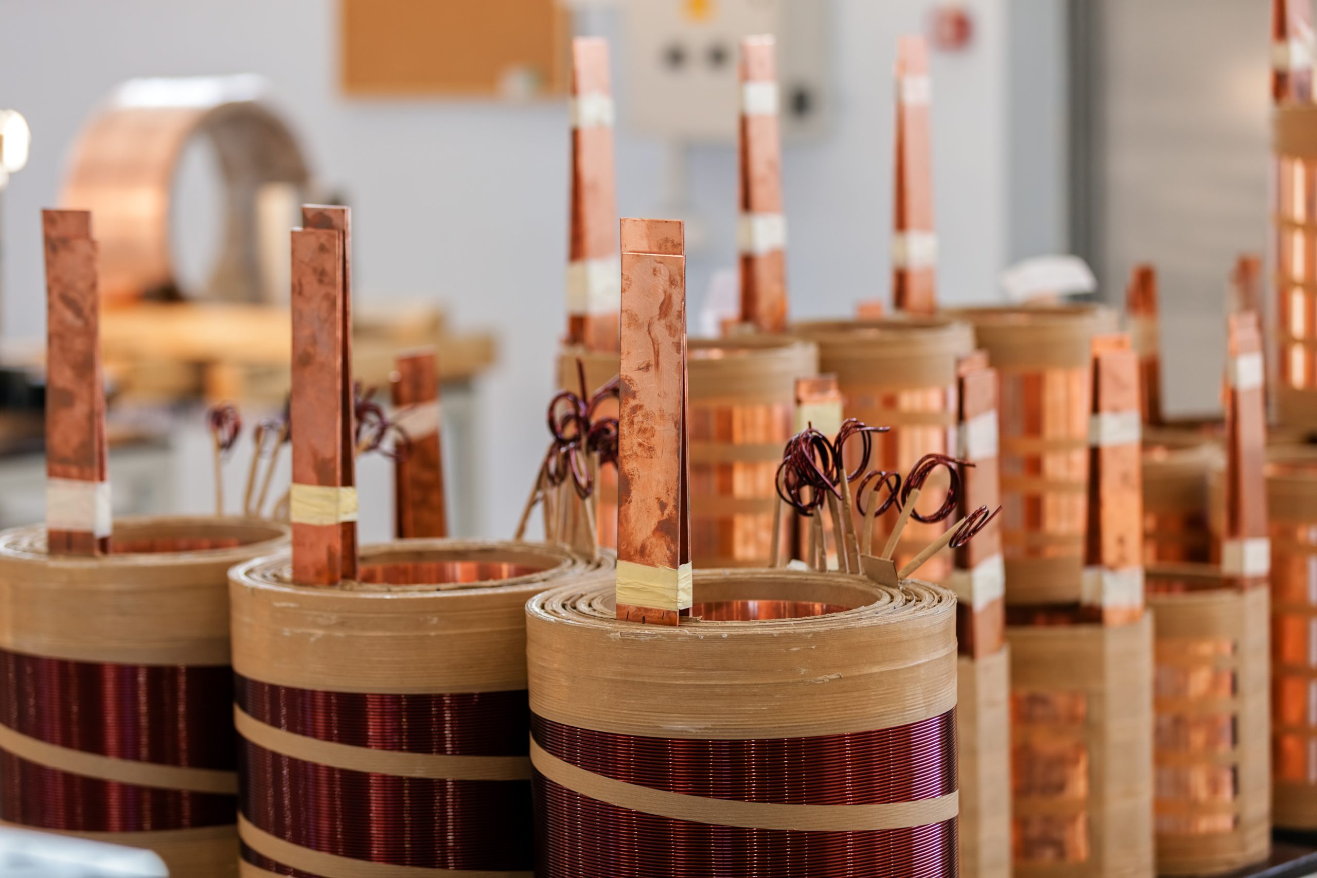 Spools,Of,Copper,Wire,Transformers,,Note,Shallow,Depth,Of,Field